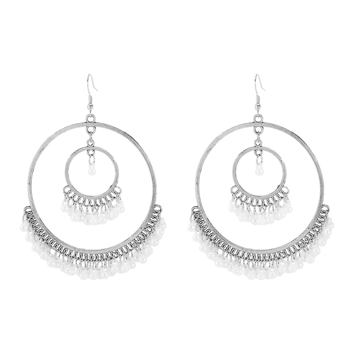 Ethnic Bohemian Geometric Earrings with Pearl Accents in Zinc Alloy with Plated Finish for Women
