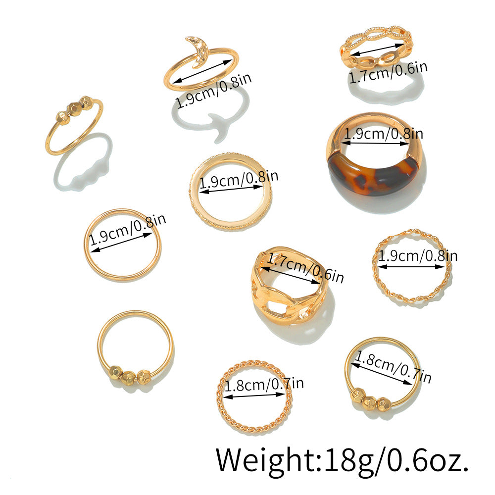 Minimalist Hip-hop Vintage Geometric Plated Alloy Ring Set