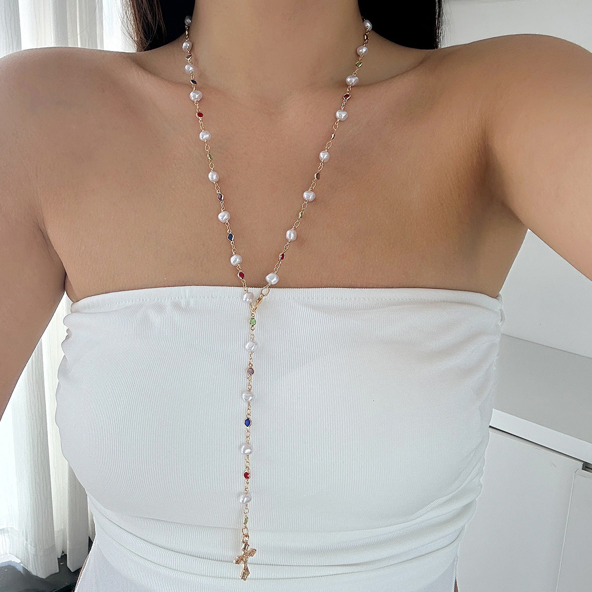 Minimalist Geometric Drip Oil Alloy Tassel Y-Chain Necklace for Women