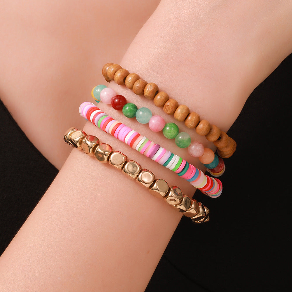 Bohemian Geometric Round Resin Beaded Bracelet Charm Bar for Women Unisex