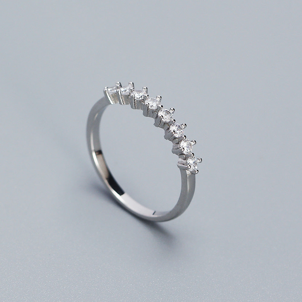 Minimalist 925 Sterling Silver Geometric Round Diamond Plated Ring for Women