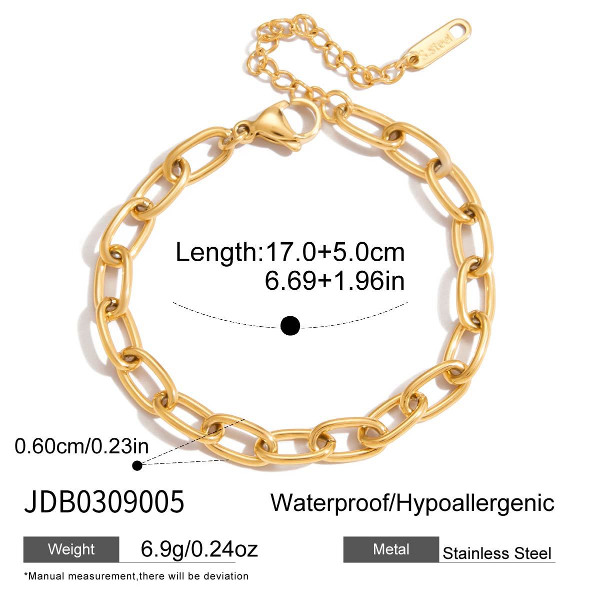 Classic Geometric 18K Gold Plated Stainless Steel Chain Bracelet for Women