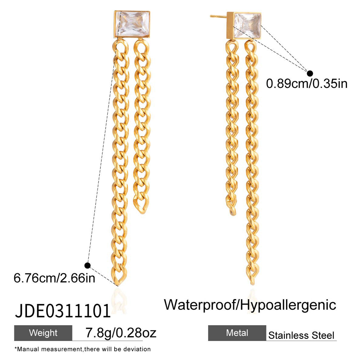 Pendientes Geométricos de Flecos de Acero Inoxidable con Acentos de Pedrería, Joyas Ligeras de Lujo Galvanizadas para Mujer