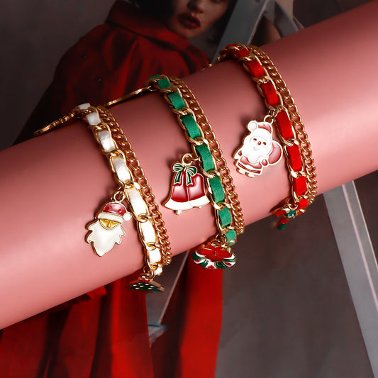 Pulsera de Navidad geométrica con colgante de Papá Noel para mujer con acabado metálico chapado