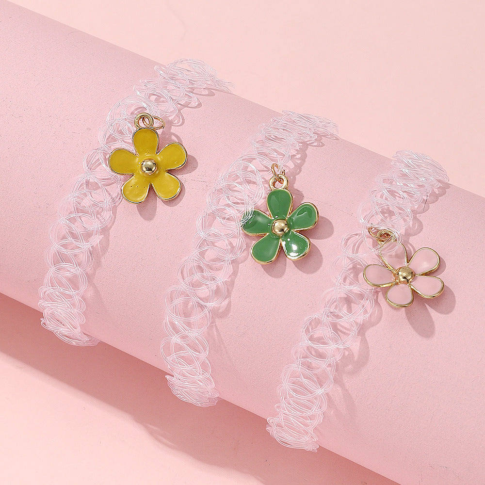 Bracciale in lega con fiori minimalista per ragazze, gioiello estivo quotidiano con lavorazione artigianale