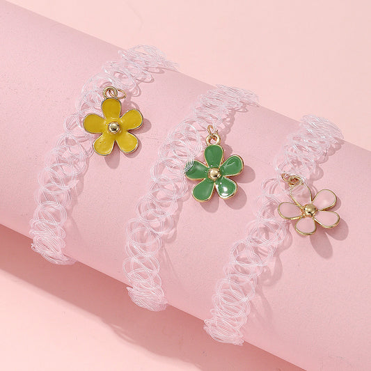 Pulsera Minimalista Floral de Aleación para Niñas Joyería de Verano de Uso Diario con Artesanía Hecha a Mano