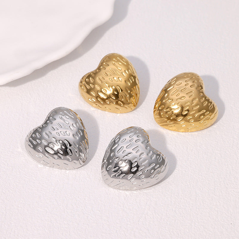 Minimalist Sweet Heart Shaped Plated Stainless Steel Stud Earrings for Women