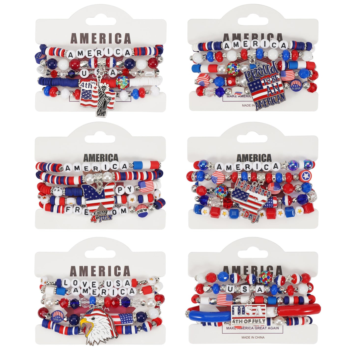 Geometric Crystal Beaded Bracelet Unisex American Flag Style