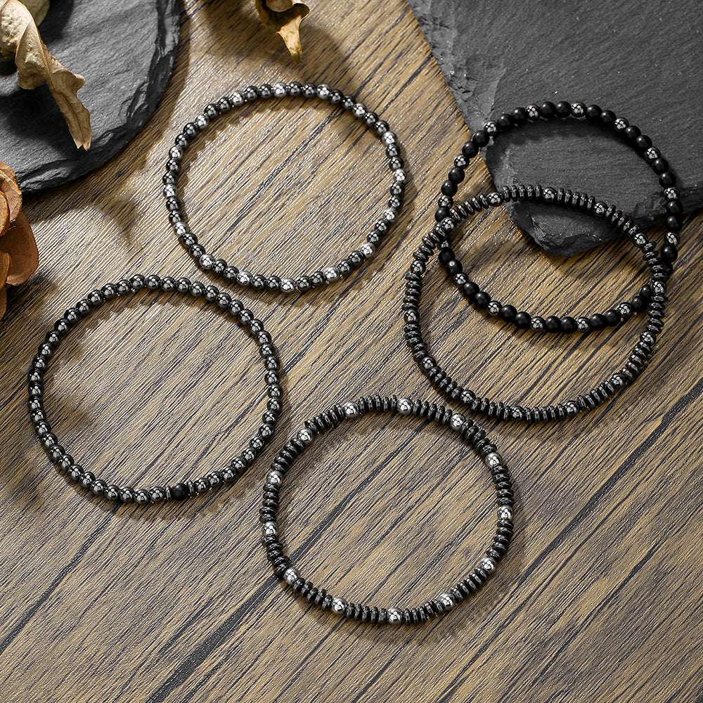Bohemian Style Black Obsidian and Tiger Eye Beaded Stretch Bracelet for Women and Men