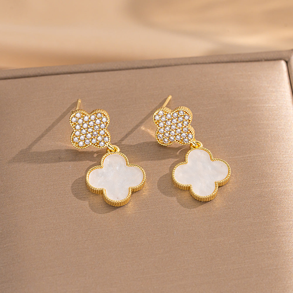 Set collana di lusso in acciaio al titanio geometrico con dettagli in strass micro-pavé e catena a maglie ovali per donna