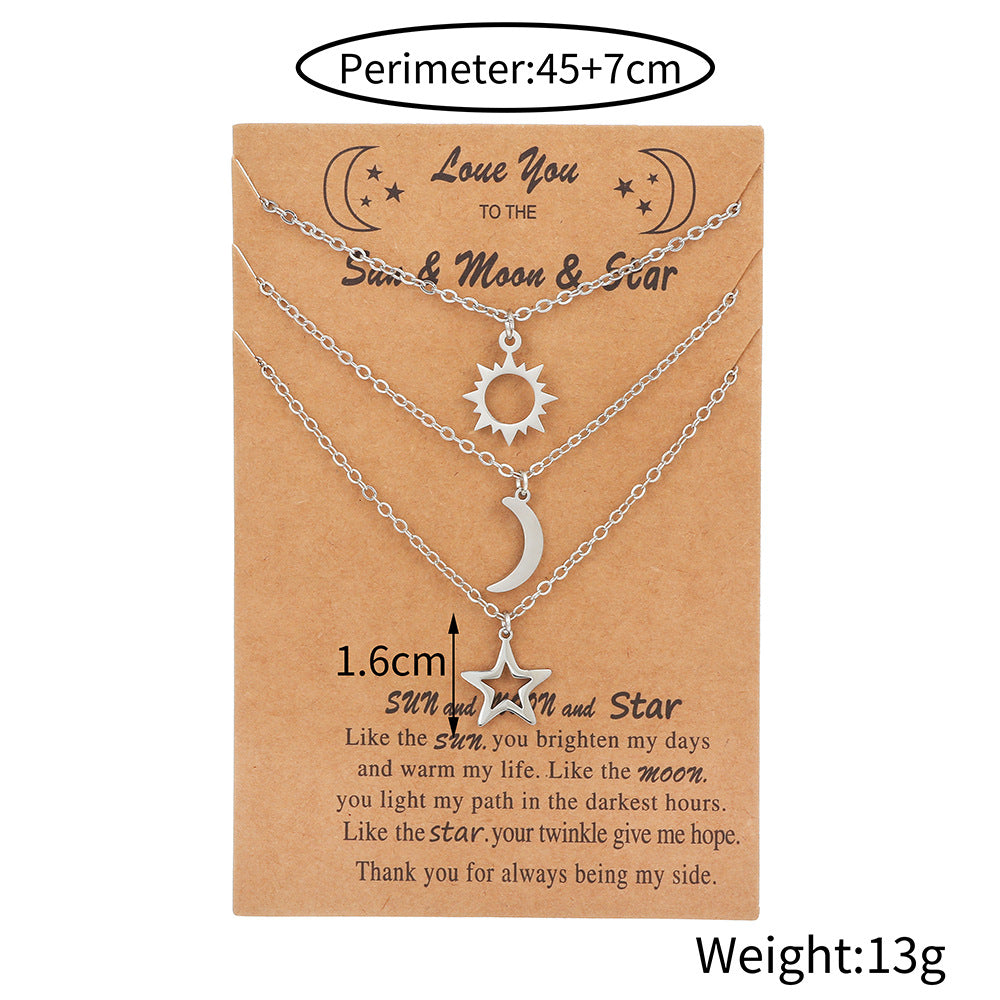 Creative Sun Moon Star Stainless Steel Cable Chain Necklace Set for Unisex