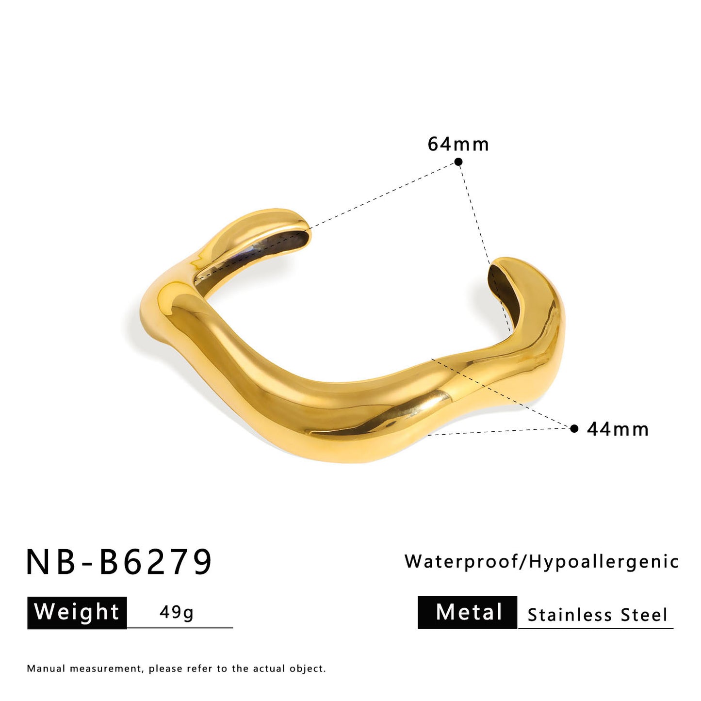 Minimalist Geometric Stainless Steel Wide Cuff Bracelet with 18K Vacuum Plating for Women