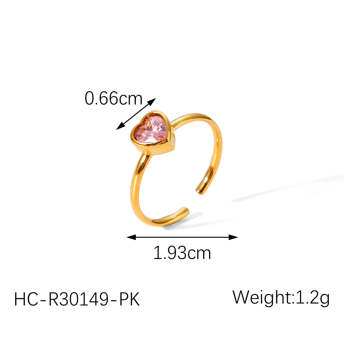 Anello Aperto da Donna Francese Lusso Leggero a Cuore con Strass Intarsiato in Acciaio Inox Placcato Oro 18K