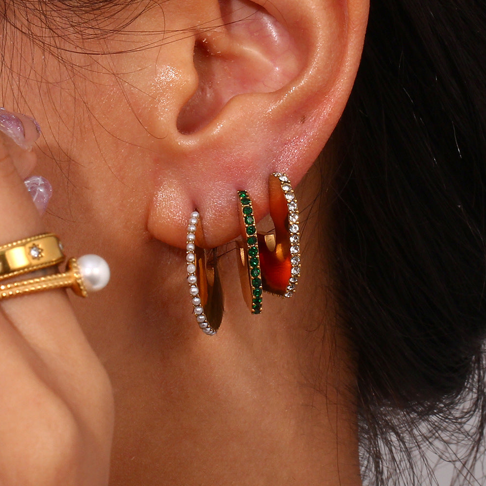 Minimalist Geometric Stainless Steel Hoop Earrings for Women with Polished Finish and Micro-Pave Detailing