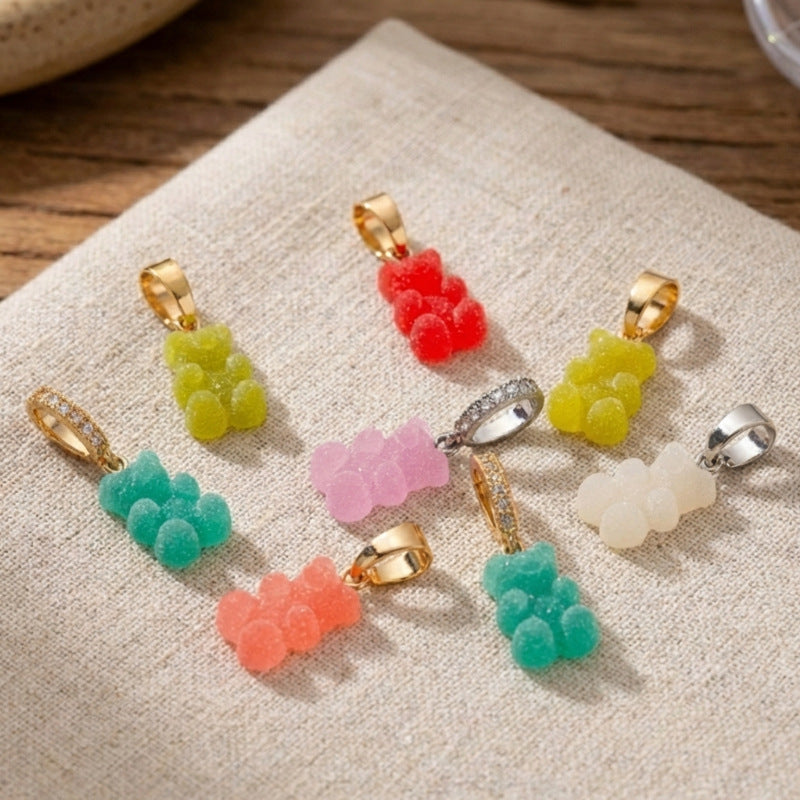 Colorful Resin Bear Charm Bar with Plated Finish for DIY Jewelry Making