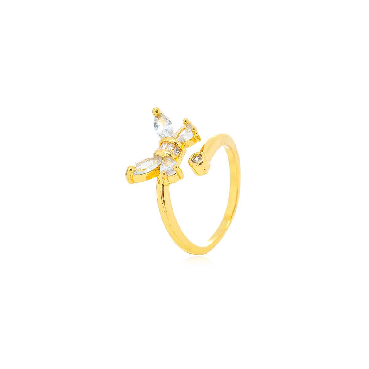 Anello da donna a forma di farfalla in zircone, regolabile, dal design geometrico, in rame placcato oro, elegante e minimalista