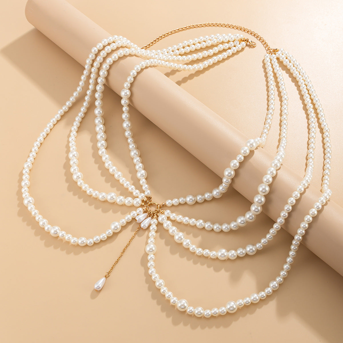 Sweet Punk Pearl Tassel Hollow Out Polished Resin Body Chain for Women