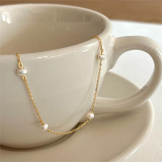Minimalist 925 Sterling Silver Geometric Freshwater Pearl Bracelet