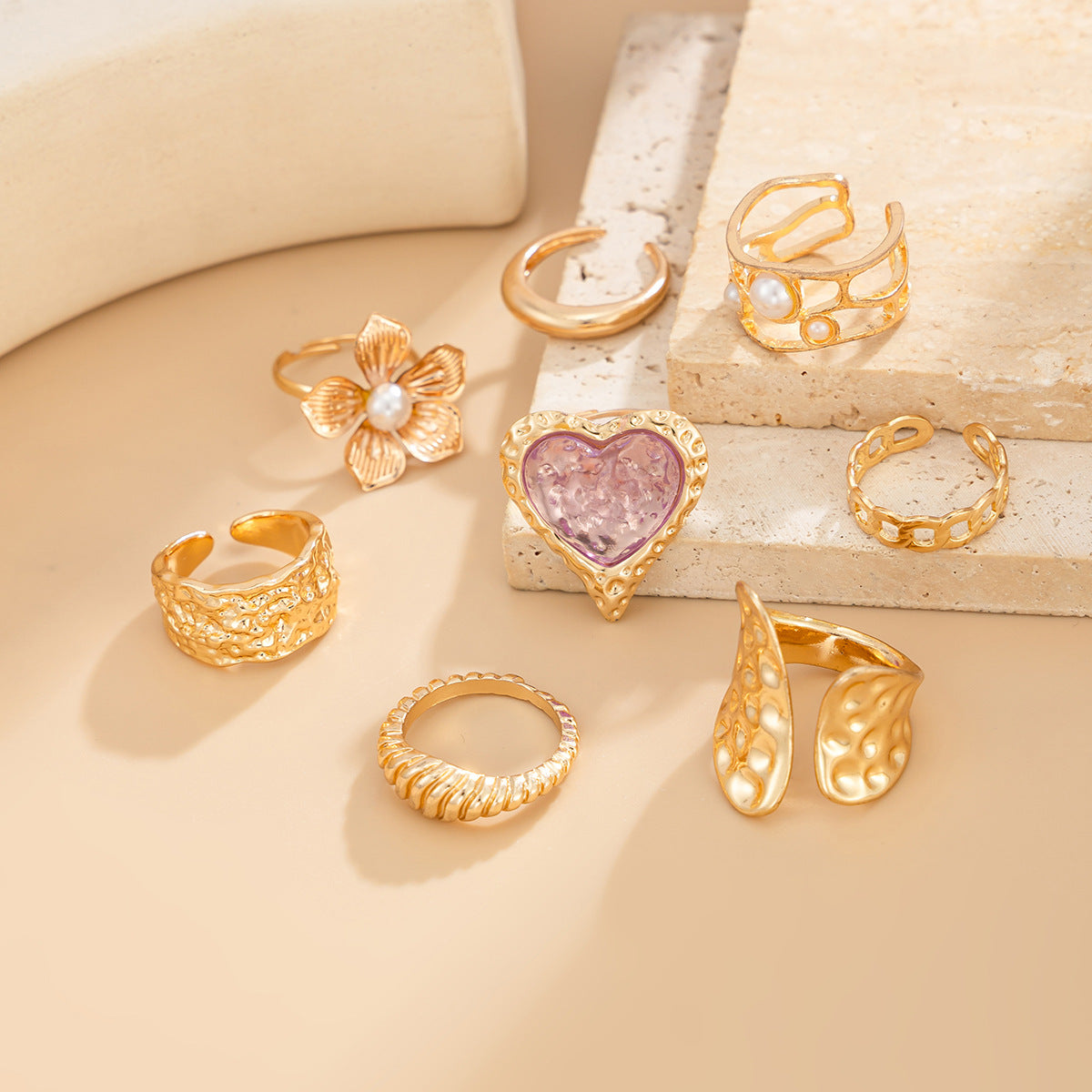 Sweet Heart Floral Plated Zinc Alloy Ring for Women
