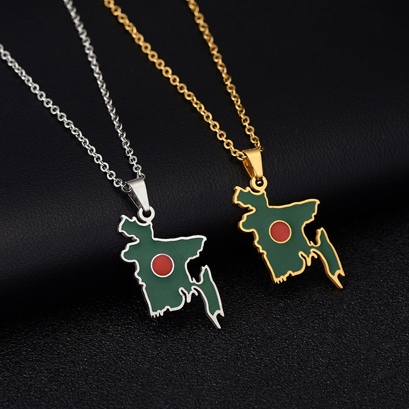Collana con ciondolo geometrico vintage in acciaio inossidabile con finitura smaltata, gioielli di moda unisex