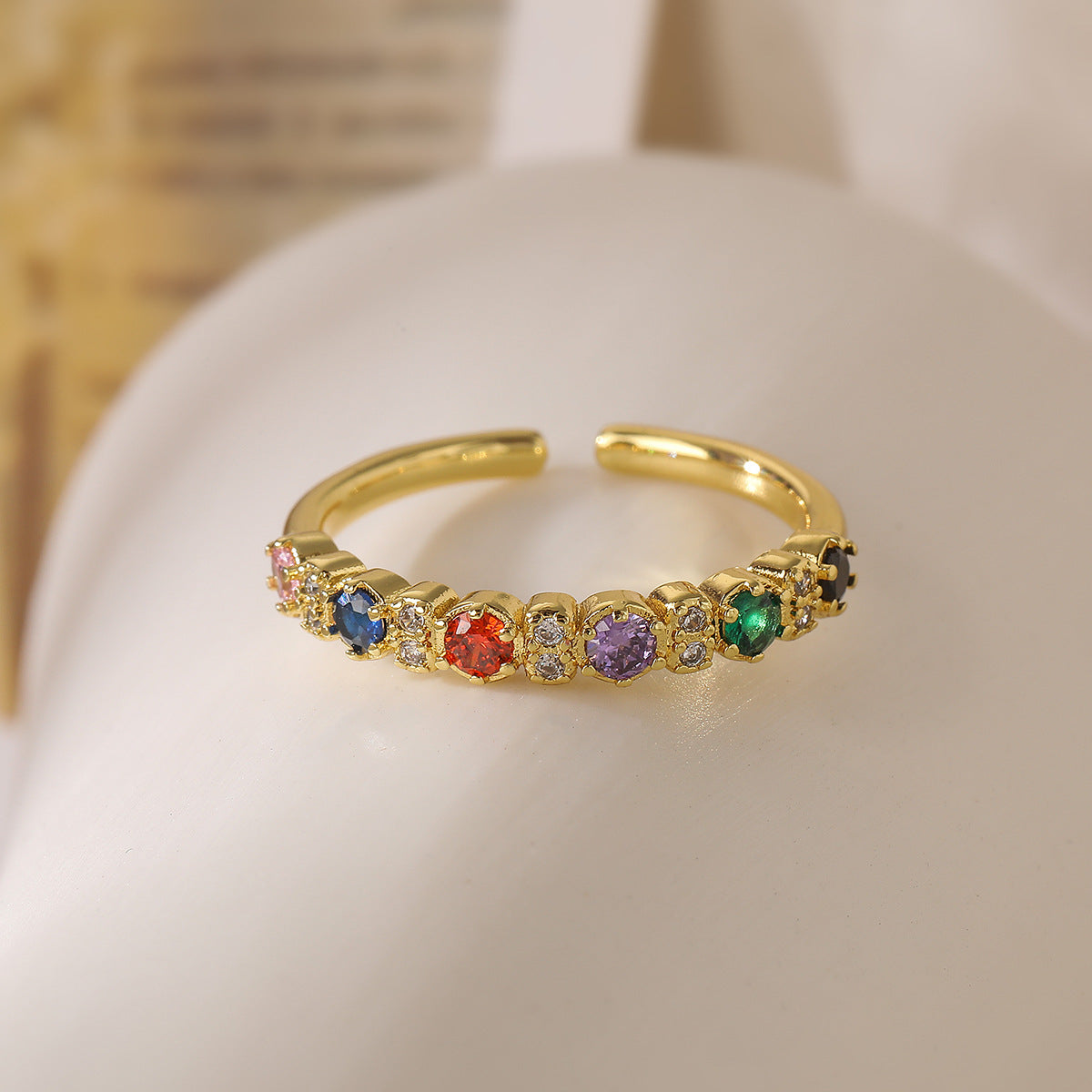 Minimalist Geometric Open Ring for Women in Brass with Real Gold Plating and Zircon Inlay