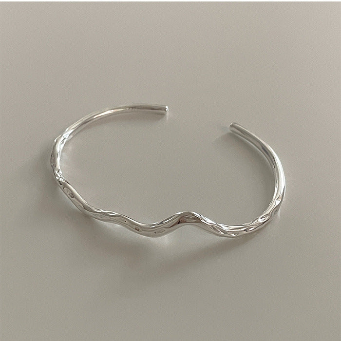 Minimalist 925 Sterling Silver Polished Geometric Twisted Open Cuff Bracelet