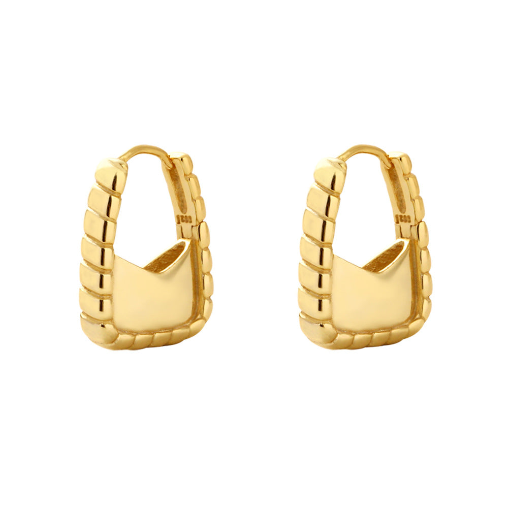 Pendientes de aro únicos con diseño de bolso chapados en plata de ley 925 para mujer