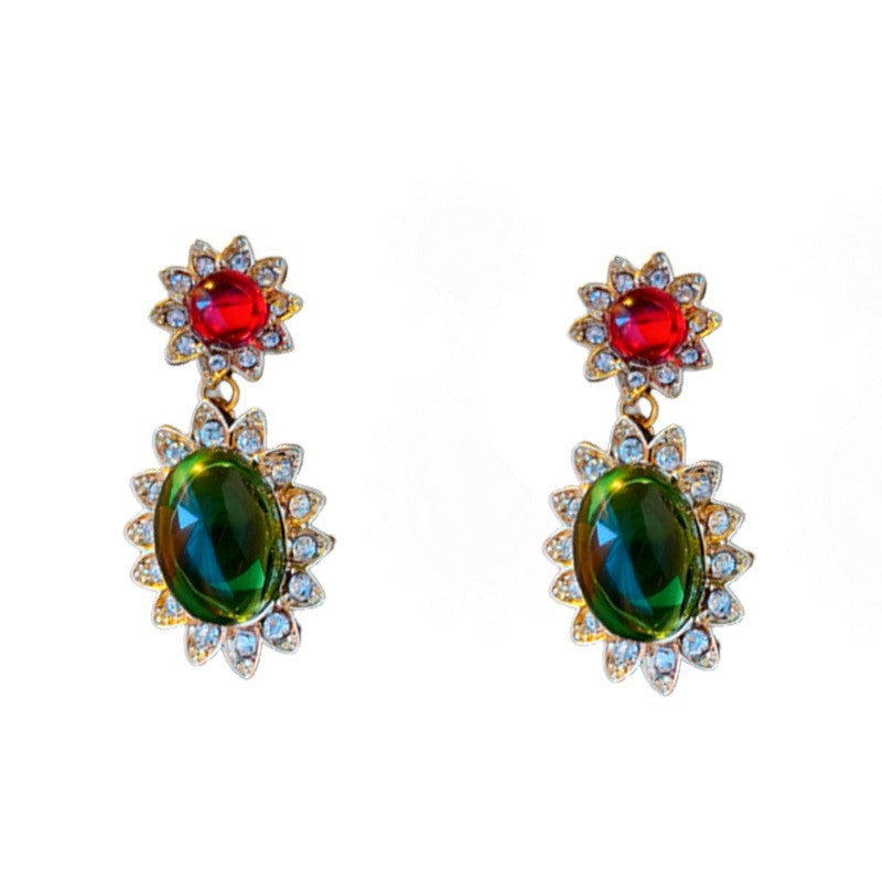 Vintage Palace Style Oval Floral Earrings in Copper with Electroplated Finish and Steel Posts for Women