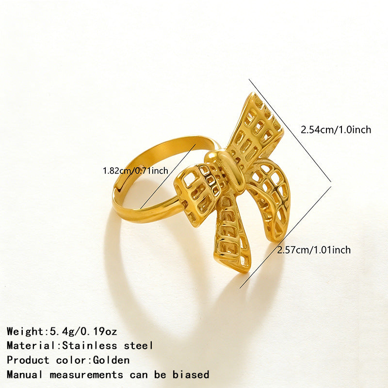 Minimalist Stainless Steel Plated Hollow Bow Ring for Unisex