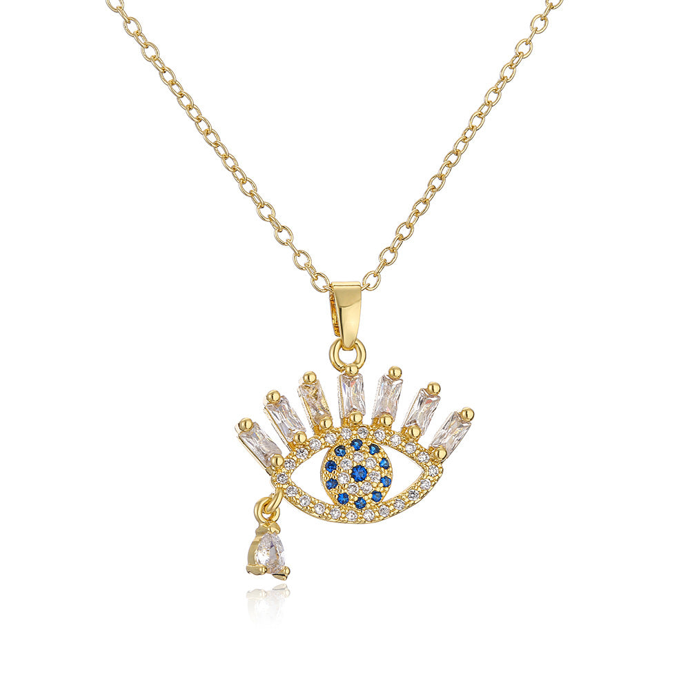 Minimalist Geometric Tear-Shaped Pendant Necklace in Copper with 18K Gold Plating and Zircon Accents
