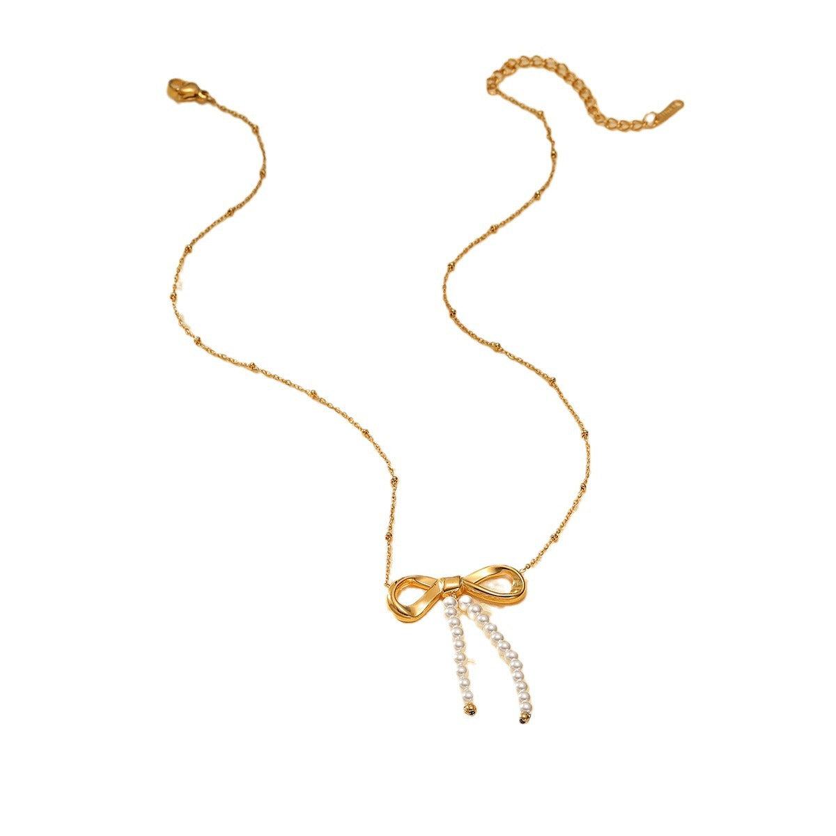 Collar minimalista de acero de titanio con forma de lazo para mujer, con acabado galvanizado y detalle de perlas