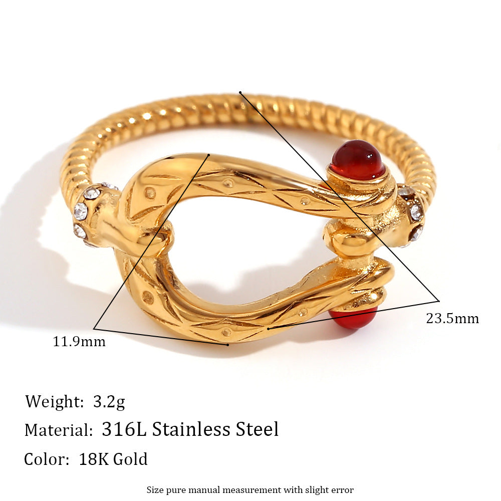 Anello geometrico vintage in acciaio inossidabile con placcatura in oro 18 carati e trama ondulata cava per donna