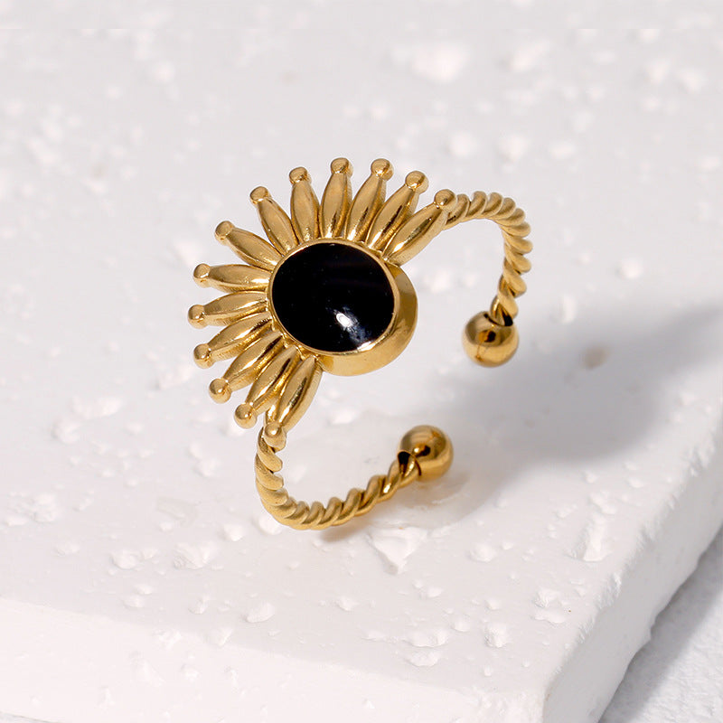Anello da donna regolabile in acciaio inossidabile con placcatura, con design geometrico e stile vintage