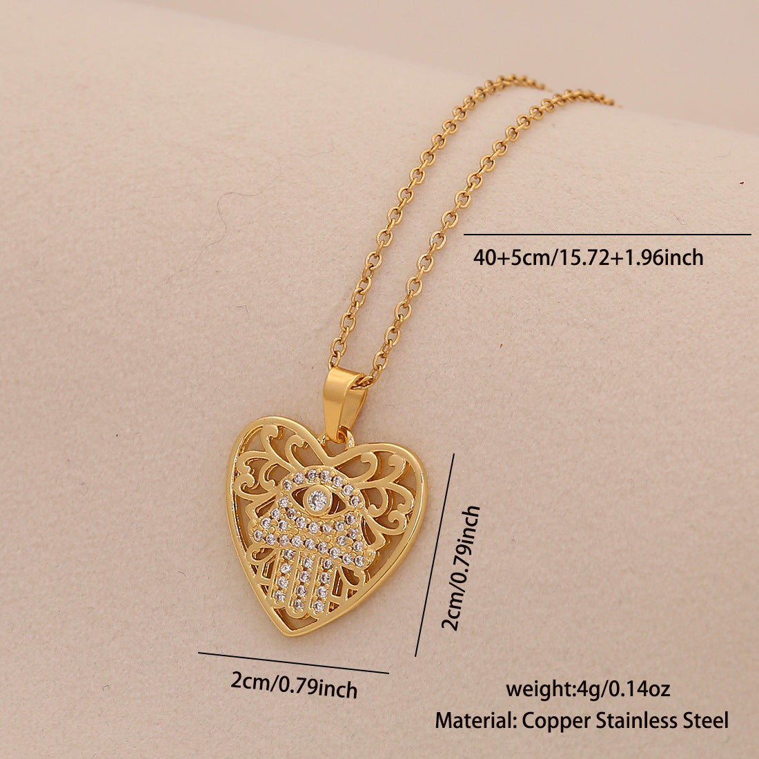 Ciondolo a Cuore Minimalista alla Moda in Rame con Zirconi Micro-Pave per Donna