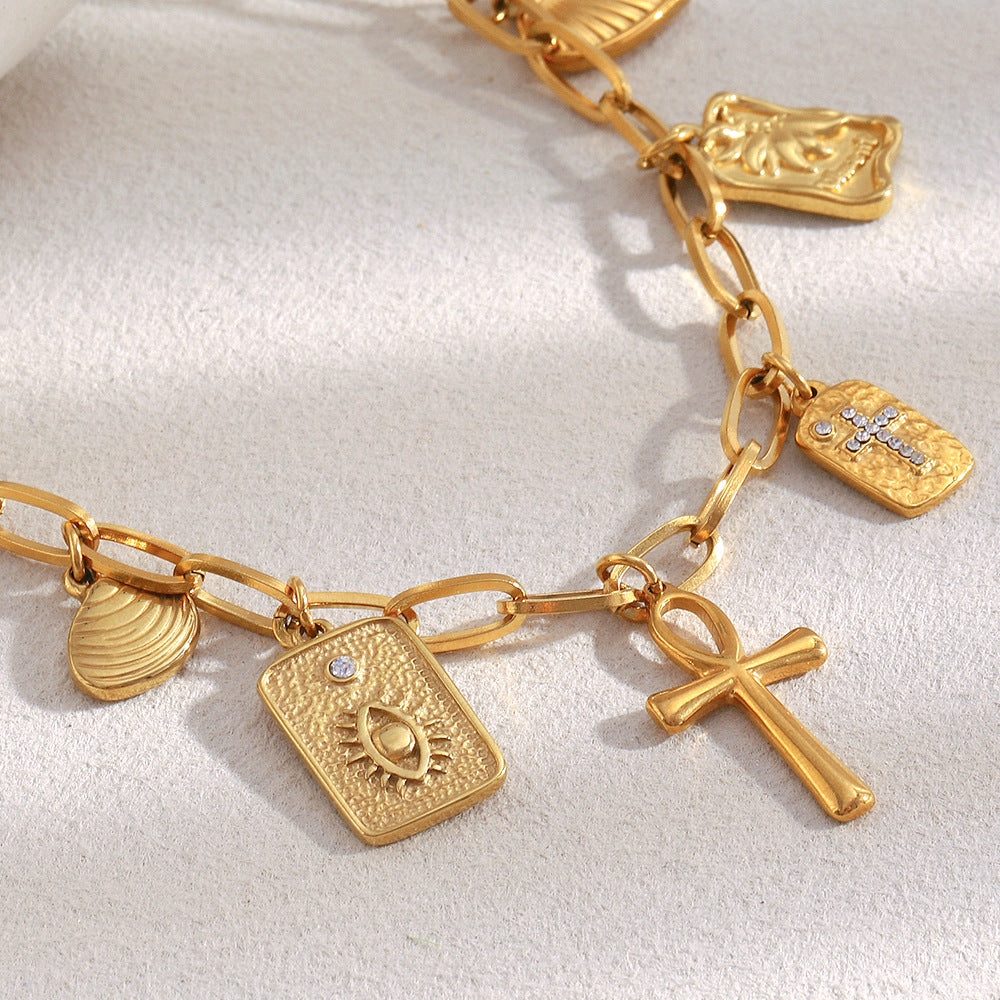 Luxury Minimalist Cross Pendant 18K Gold Plated Stainless Steel Necklace for Women DIY Charm Bar