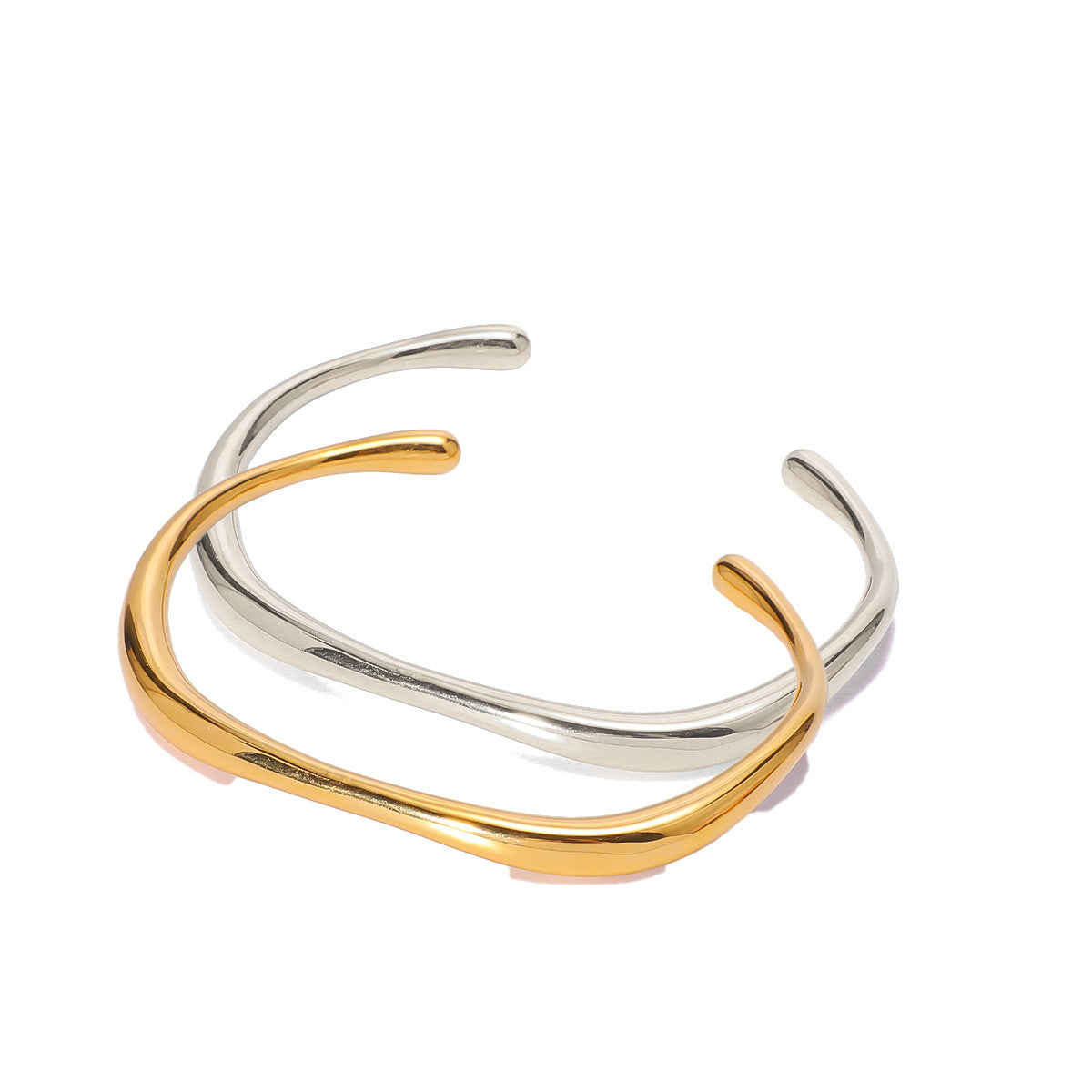 Minimalist Irregular C-Shaped Stainless Steel Bracelet with 18K Gold Plating Adjustable Opening Design