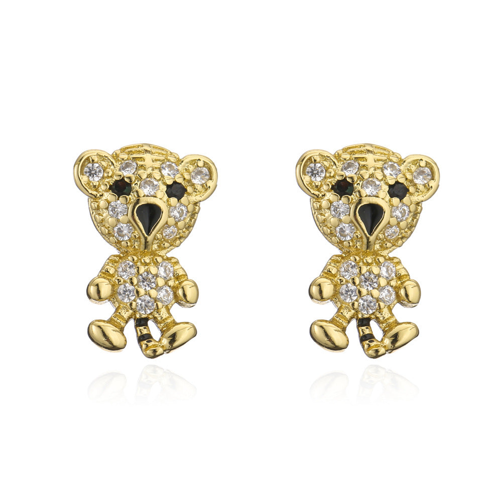 Animal-Themed Tiger Stud Earrings in Copper with 18K Gold Plating, Geometric Design, Minimalist and Edgy Style