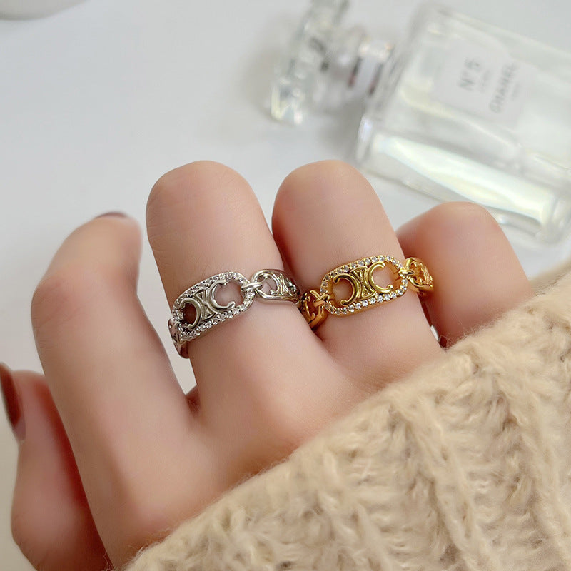 Minimalist Adjustable Hollow-Out Letter-Shape Ring for Women Made of Brass with Plating Finish