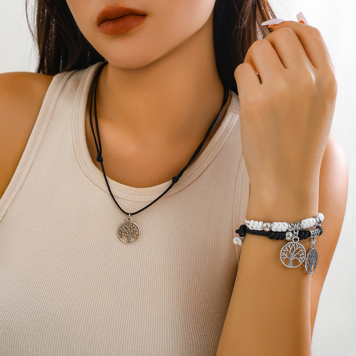 Plated Alloy Star Geometric Pendant Curb Chain Necklace Set for Women