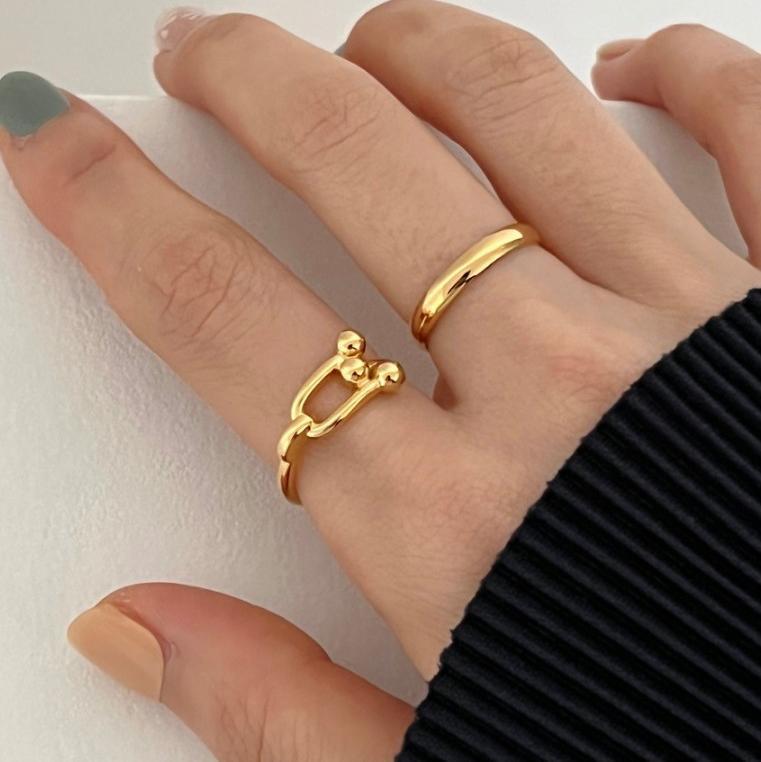 Anello a cuore minimalista in stile francese in argento sterling 925 da donna con design a doppio anello