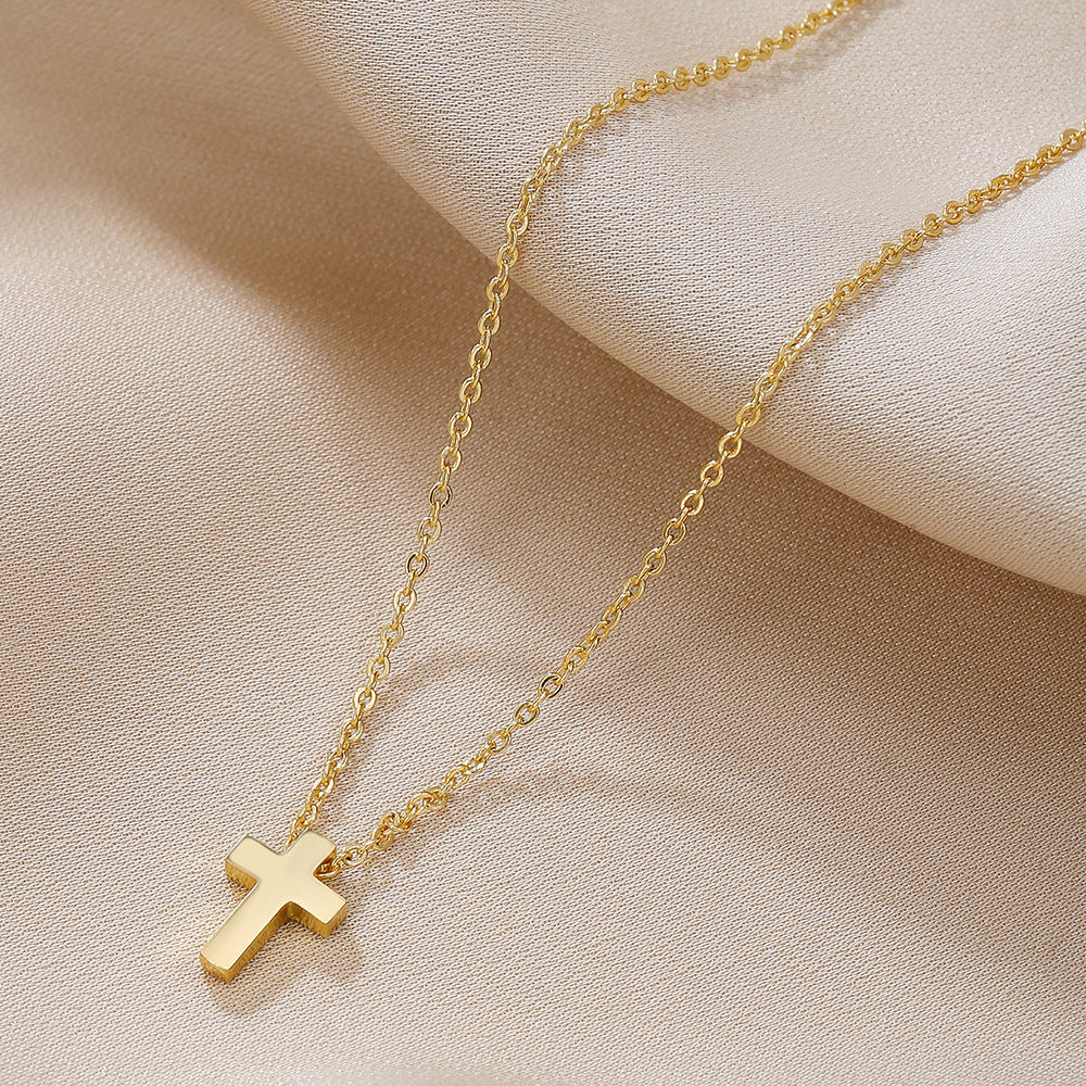 Minimalist Cross Pendant Necklace for Women in Brass with Gold Plating and Cubic Zirconia Inlay on O-Chain