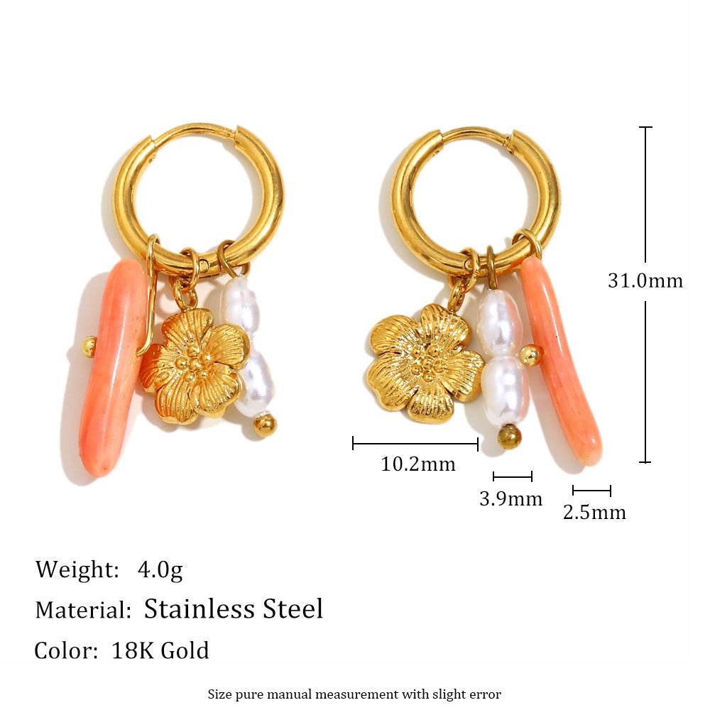 Set Collana con Ciondoli Floreali alla Moda da Donna con Catena in Acciaio Inossidabile e Ciondoli in Acciaio al Titanio Placcati Oro 18K