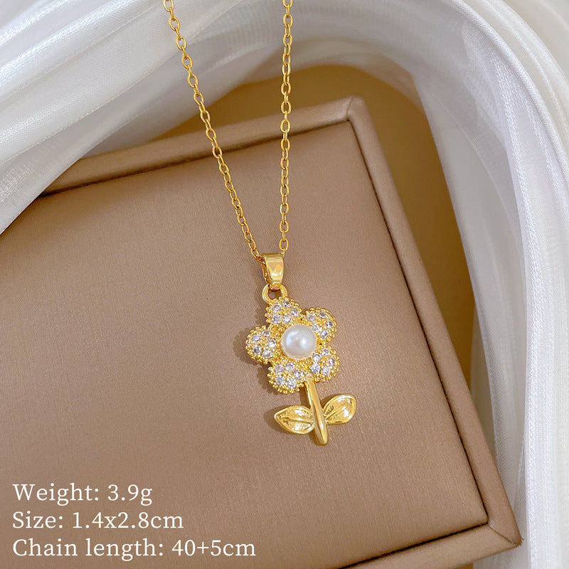 Geometric Style Titanium Steel Necklace with Copper Pendant Plated in Real Gold for Women and Men