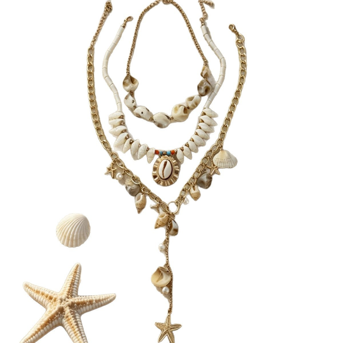 Bohemian Star Geometric Alloy Plated Shell Pendant Necklace for Women
