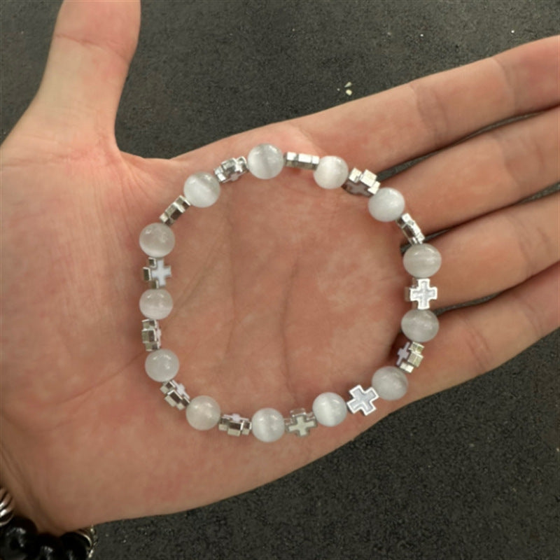 Fashion Geometric Cross Cat's Eye Handmade Bracelet for Unisex