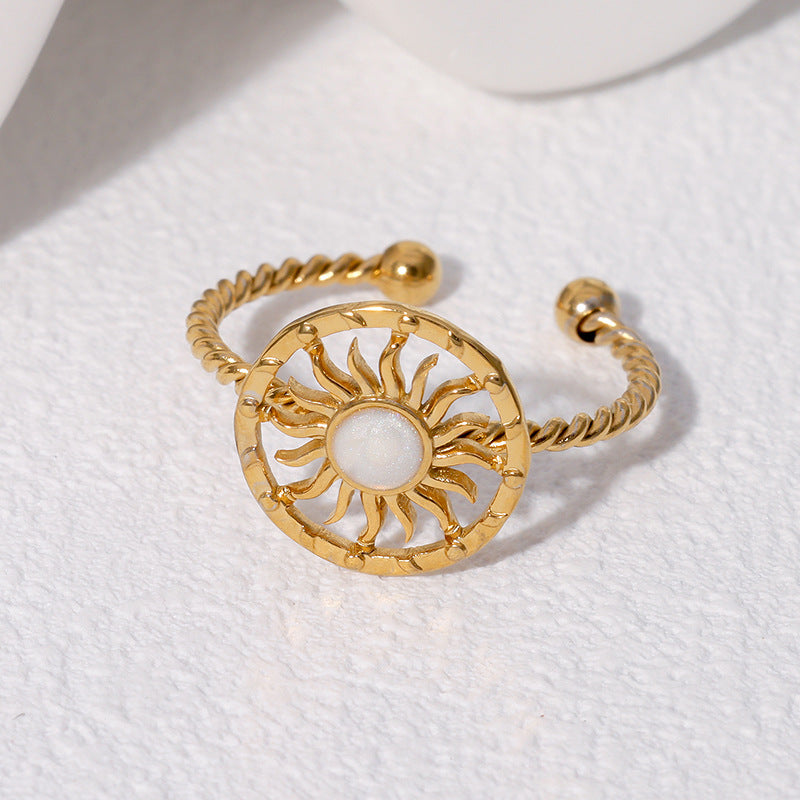 Anello aperto in acciaio inossidabile da donna a forma di girasole minimalista con placcatura in oro