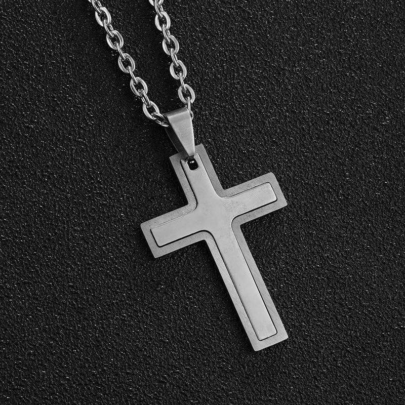Collana con ciondolo a croce in acciaio inossidabile per donna uomo, catena in stile perla in acciaio al titanio, stile casual alla moda, finitura placcata, gioiello unisex da regalo