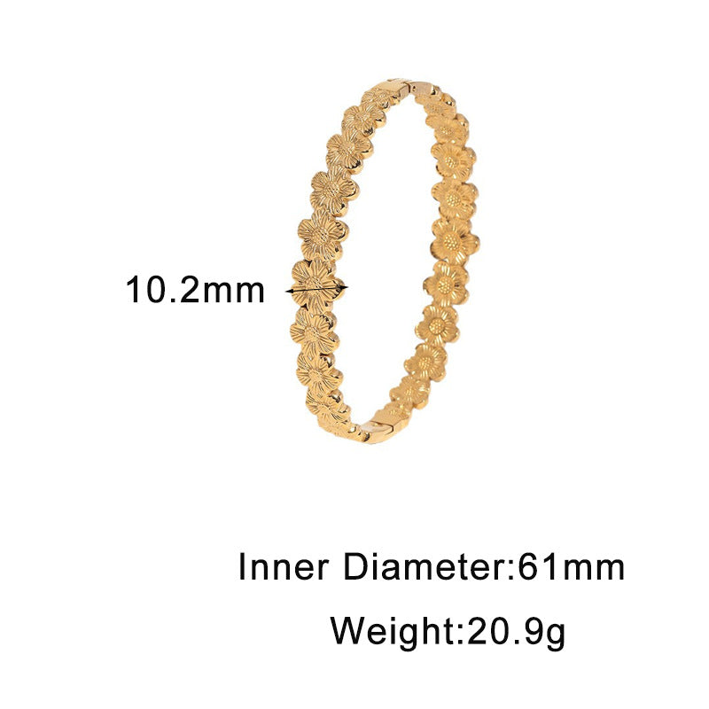 Sweet Minimalist Gold Plated Stainless Steel Floral Bracelet