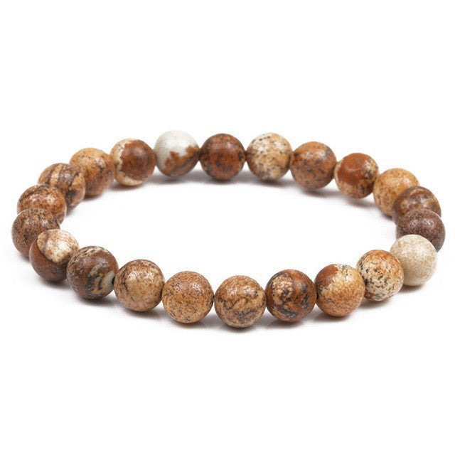 Natural Volcanic Stone and Agate Beaded Bracelet Geometric Round Unisex Fashion Jewelry