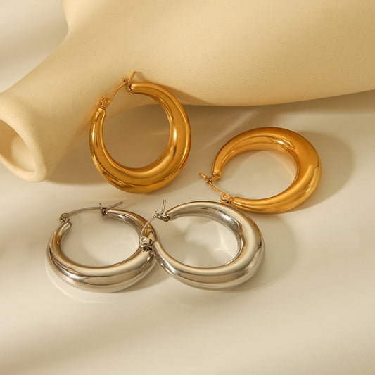 Minimalist Geometric Hollow Circle Stainless Steel Earrings with Plated Finish for Women